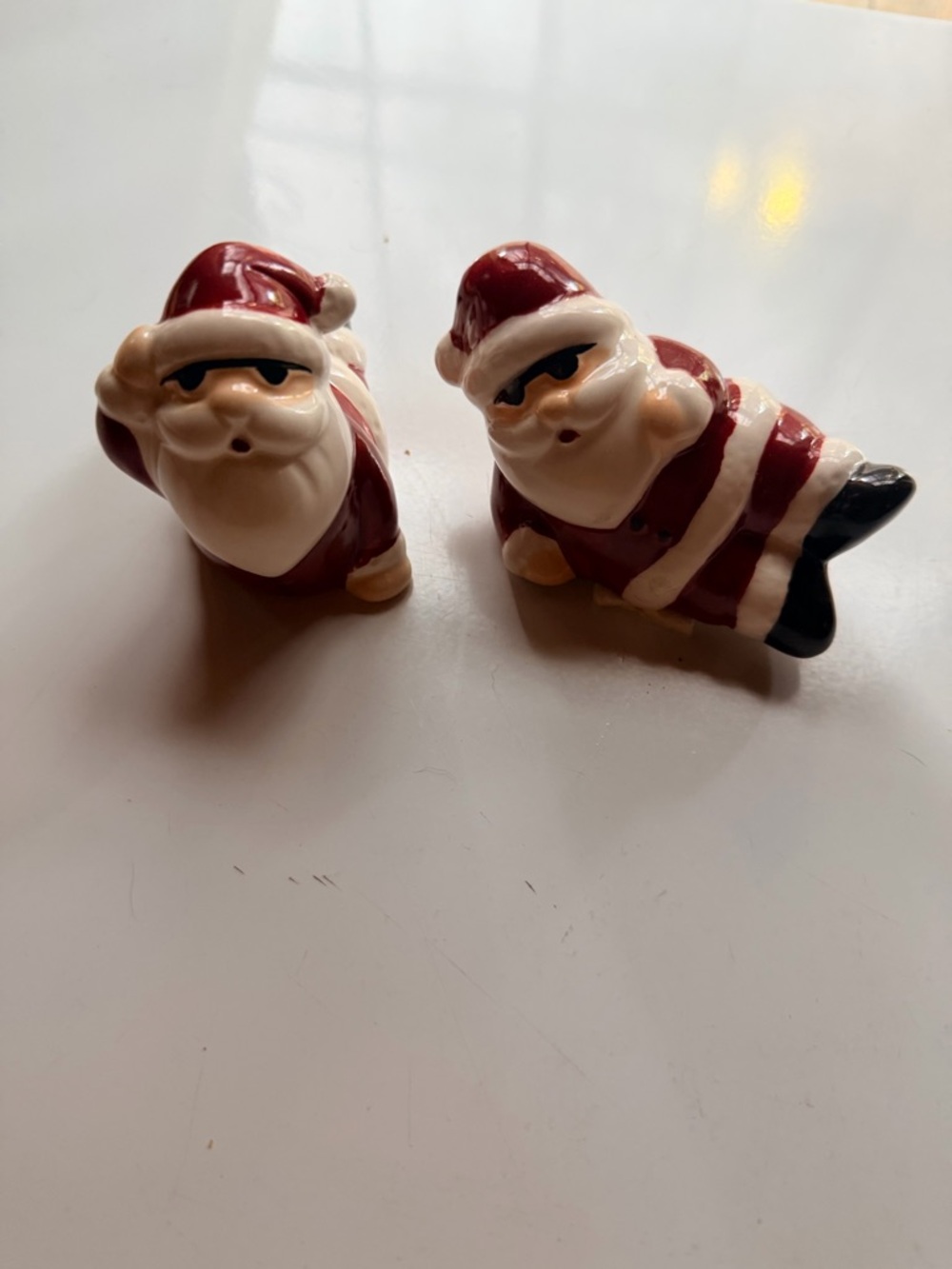 Holiday Ceramic Santa Figure‎ Salt & Pepper Set - Cool Santas doing Yoga
